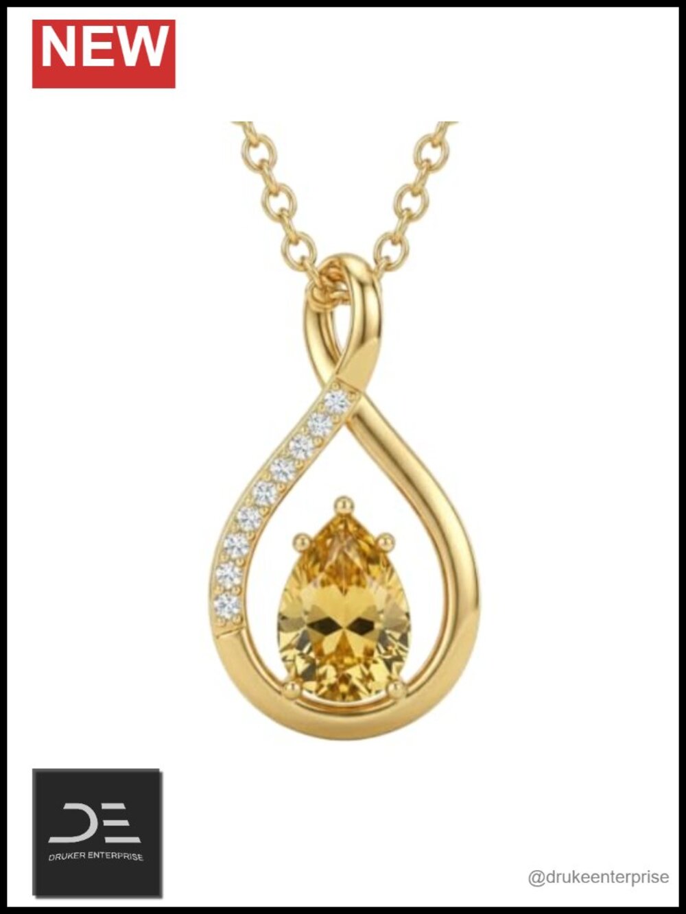 14K Gold Plated Infinity Teardrop Pendant Necklace for Women